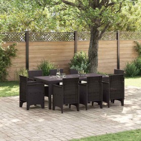 Conjunto de Comedor de Jardín 9 pcs Marrón Ratan Polt Conjunto de Comedor de Jardín 9 pcs Marrón Ratan Polt