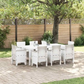 Conjunto de Comedor de Jardín 9 pcs Blanco Ratan Polt Conjunto de Comedor de Jardín 9 pcs Blanco Ratan Polt