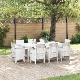Conjunto de Comedor de Jardín 9 pcs Blanco Ratan Polt Conjunto de Comedor de Jardín 9 pcs Blanco Ratan Polt