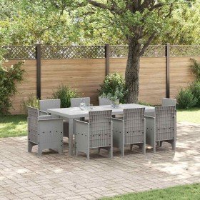Conjunto de Comedor de Jardín 9 pcs Gris Claro Ratan Polt