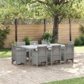 Conjunto de Comedor de Jardín 9 pcs Gris Claro Ratan Polt