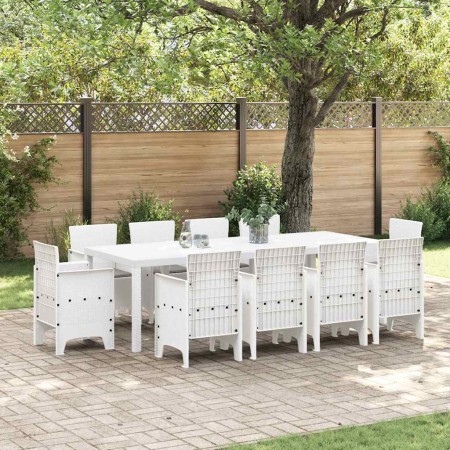 Conjunto de Comedor de Jardín 11 pcs Blanco Ratan Polt