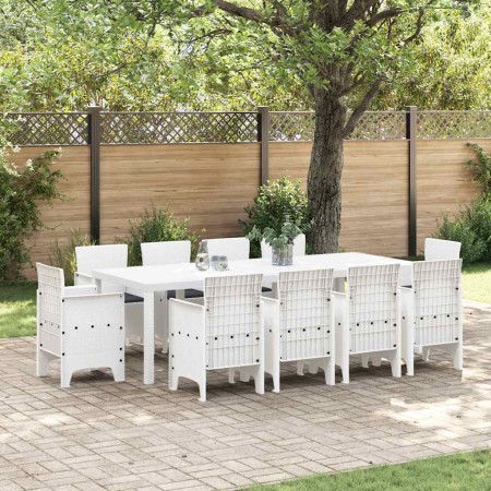 Conjunto de Comedor de Jardín 11 pcs Blanco Ratan Polt