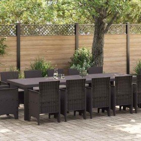 Conjunto de Comedor de Jardín 13 pcs Marrón y topo Poliratán