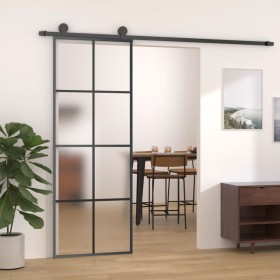 Puerta corredera aluminio y vidrio ESG negra 76x205 cm