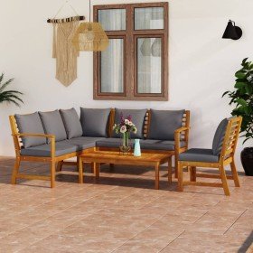 Juego de muebles jardín 5 pzas con cojines madera maciza acacia