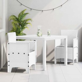 Conjunto de Comedor de Jardín 3 pcs Blanco Ratan Polt Conjunto de Comedor de Jardín 3 pcs Blanco Ratan Polt
