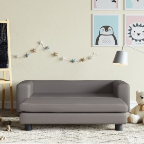 Sofá para niños con reposapiés cuero sintético gris 100x50x30cm