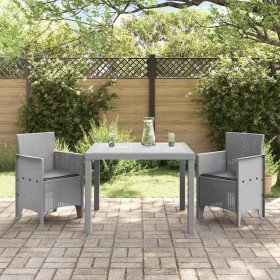 Conjunto de Comedor de Jardín 3 pcs Gris Claro Ratan Polt Conjunto de Comedor de Jardín 3 pcs Gris Claro Ratan Polt