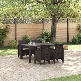 Conjunto de Comedor de Jardín 5 pcs Marrón Ratan Polt