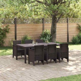 Conjunto de Comedor de Jardín 7 pcs Marrón Ratan Polt