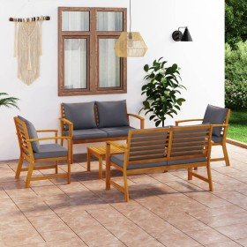 Muebles de jardín 5 pzas cojines madera maciza de acacia