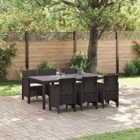 Conjunto de Comedor de Jardín 7 pcs Marrón Ratan Polt