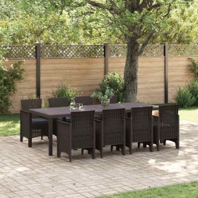 Conjunto de Comedor de Jardín 9 pcs Marrón Ratan Polt Conjunto de Comedor de Jardín 9 pcs Marrón Ratan Polt