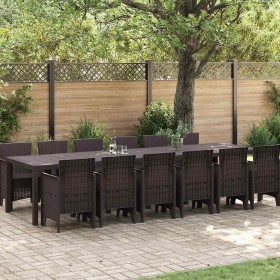 Conjunto de Comedor de Jardín 13 pcs Marrón Ratan Polt