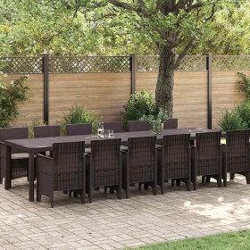 Conjunto de Comedor de Jardín 13 pcs Marrón Ratan Polt Conjunto de Comedor de Jardín 13 pcs Marrón Ratan Polt