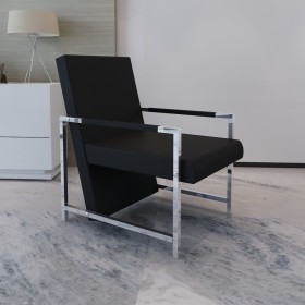 Sessel mit verchromten Beinen aus schwarzem Kunstleder von vidaXL, Sessel - Ref: Foro24-241006, Preis: 114,43 €, Rabatt: %