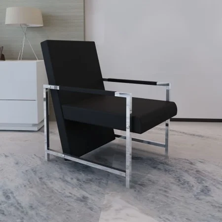 Sillón con patas cromadas cuero sintético negro de vidaXL, Sillones - Ref: Foro24-241006, Precio: 121,81 €, Descuento: %