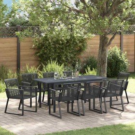 Conjunto de Comedor de Jardín 9 pcs Negro Acero y polirratán