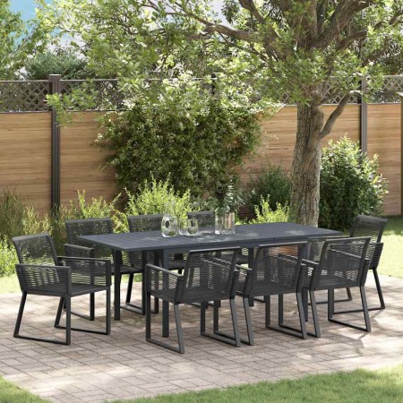 Conjunto de Comedor de Jardín 9 pcs Negro Poliratán