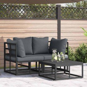 Conjunto de sofá de jardín con cojín 3 pcs Negro Aluminio