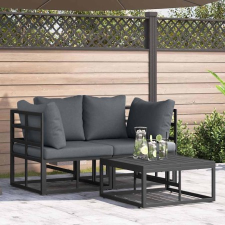 Conjunto de sofá de jardín con cojín 3 pcs Negro Aluminio en Conjuntos de jardín | Comprar online en Foro24