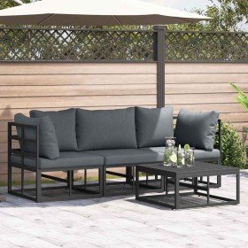 Conjunto de sofá de jardín con cojín 4 pcs Negro Aluminio