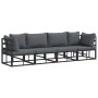 Conjunto de sofá de jardín con cojín 4 pcs Negro Aluminio