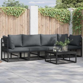 Conjunto de sofá de jardín con cojín 5 pcs Negro Aluminio Conjunto de sofá de jardín con cojín 5 pcs Negro Aluminio