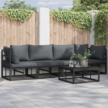 Conjunto de sofá de jardín con cojín 5 pcs Negro Aluminio