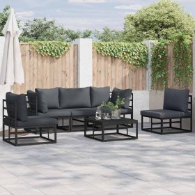 Conjunto de sofá de jardín con cojín 5 pcs Negro Aluminio