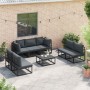 Conjunto de sofá de jardín con cojín 7 pcs Negro Aluminio