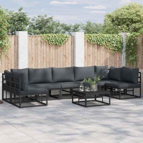 Conjunto de sofá de jardín con cojín 8 pcs Negro Aluminio