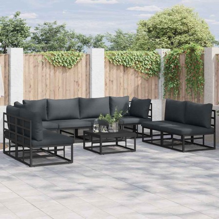 Conjunto de sofá de jardín con cojín 8 pcs Negro Aluminio