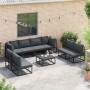 Conjunto de sofá de jardín con cojín 8 pcs Negro Aluminio