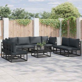Conjunto de sofá de jardín con cojín 9 pcs Negro Aluminio en Conjuntos de jardín | Comprar online en Foro24