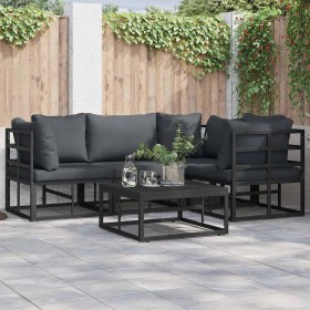 Conjunto de sofá de jardín con cojín 4 pcs Negro Aluminio