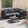 Conjunto de sofá de jardín con cojín 4 pcs Negro Aluminio