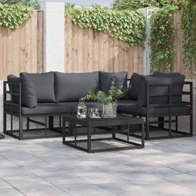 Conjunto de sofá de jardín con cojín 5 pcs Negro Aluminio