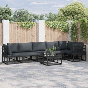 Conjunto de sofá de jardín con cojín 7 pcs Negro Aluminio