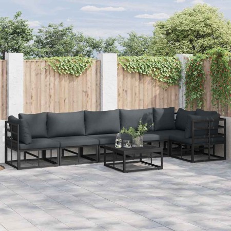 Conjunto de sofá de jardín con cojín 7 pcs Negro Aluminio en Conjuntos de jardín | Comprar online en Foro24