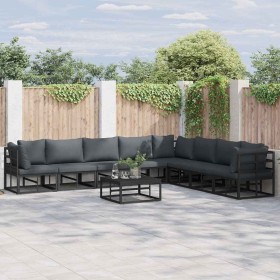 Conjunto de sofá de jardín con cojín 8 pcs Negro Aluminio