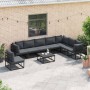 Conjunto de sofá de jardín con cojín 9 pcs Negro Aluminio