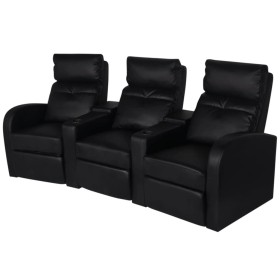 Sillón reclinable de 3 plazas de cuero artificial negro