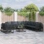 Conjunto de sofá de jardín con cojín 9 pcs Negro Aluminio