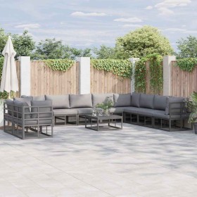 Conjunto de sofá de jardín con cojín Negro Aluminio