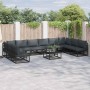 Conjunto de sofá de jardín con cojín 10 pcs Negro Aluminio