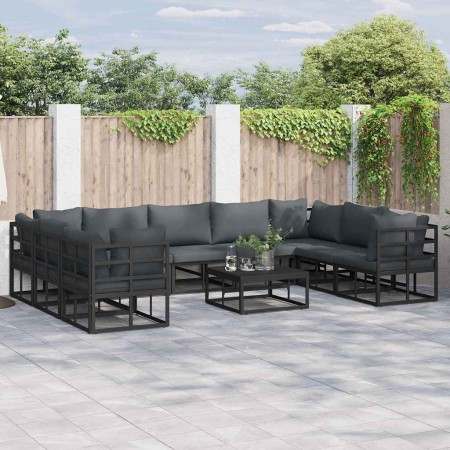 Conjunto de sofá de jardín con cojín Negro Aluminio