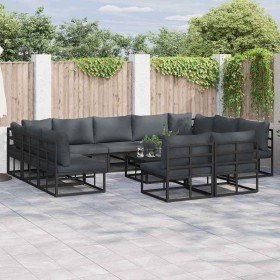Conjunto de sofá de jardín con cojín 12 pcs Negro Aluminio en Conjuntos de jardín | Comprar online en Foro24