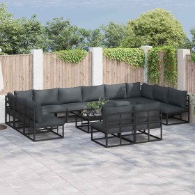 Conjunto de sofá de jardín con cojín 13 pcs Negro Aluminio